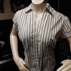 Cute! White blouse with brown/tan stripes
